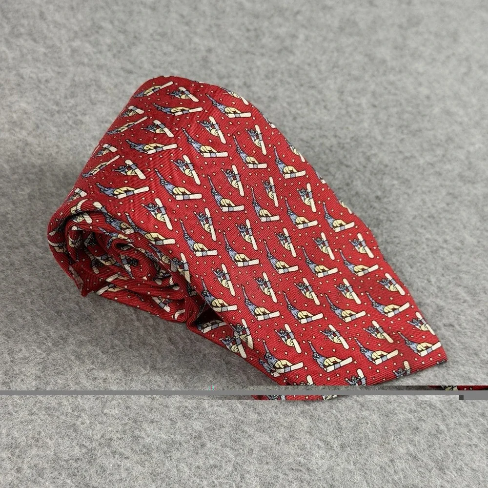 Vineyard Vines Boys Silk Tie Red Snowboarder Novelty Made USA 48x3